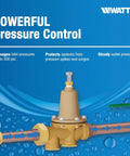 Bronze High Capacity Water Feed Regulator for Boiler and Hydronic Systems illustration detailing inlet and outlet pressure control.