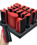 No Fuss Hand Sanding Block Set Of 16 With Hella Durable Foam Pads and Fast Hook And Loop Attachment For Smooth Furniture Refinishing Auto Scratch Removal and Sharp Craft Jobs Delivered In Vibrant Red on a display.