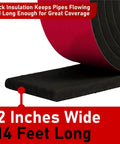 Heavy Duty Foam Pipe Insulation Wrap 2 Inch By 14 Ft Outdoor Water Line Freeze Protection with black foam and red backing