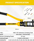 Beefy 16 Ton Hydraulic Wire Crimping Tool With 13 Die Pairs For 9 AWG To 600 MCM Copper And Aluminum Wires, Side Entry