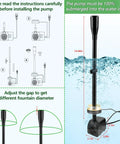 Submersible Pond Fountain Pump 15W 800L/H With LED Lights assembly guide and submersion diagram