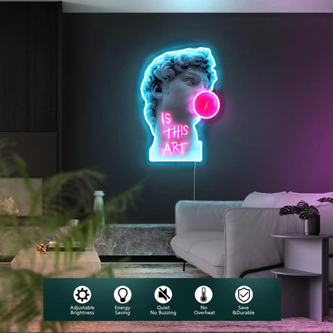 LED Art Neon Light Sign For Home Decor And Parties in living room, statue head design, neon glow, handmade acrylic, mood lighting.