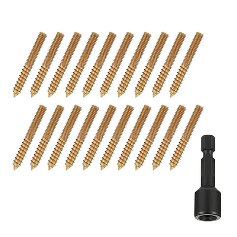 Wood Dowel Screws Kit With Driver, 20 Double Headed Hanger Bolts, 5/16-18 X 2 Inch, Carbon Steel Fasteners for DIY Furniture Assembly