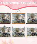 Blue Antique Pickup Truck Canvas Wall Art With Floral Accents For Farmhouse Decor, variety of display options shown