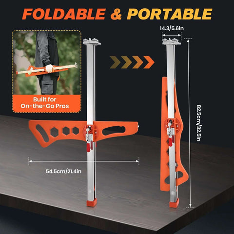 SakerPlus foldable drywall cutter with orange frame; dual rails, laser-etched scale, 10 blades, cuts 1/4-1/2 in drywall.