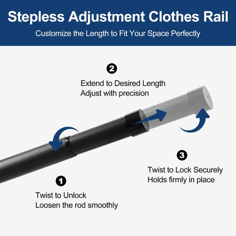 Adjustable Closet Rod Heavy Duty Tension Pole No Cutting Required 17 To 99 Inches 1.3 Inch Diameter with instructions