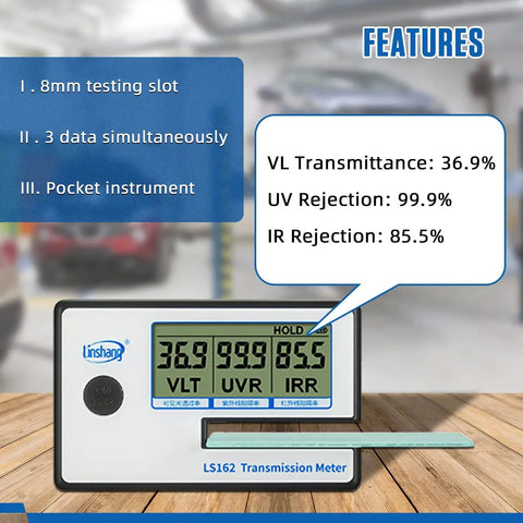 Portable Solar Tint Meter for Car Folks and Filmed Glass UV IR Transmittance Reader Light Transmittance and Spectrum Tester 8mm Slot