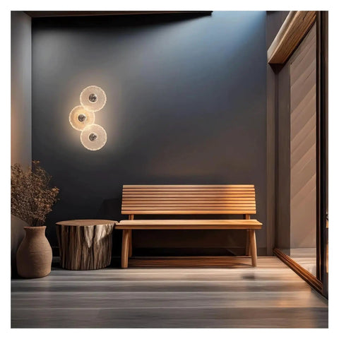 LMAPLUMP Wall Lamp Wall Sconce Modern Artistic Luxury Iron Textured Ripple Glass Light 3-Light Cluster LED illuminating a stylish entryway.