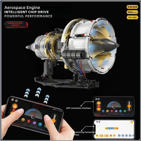 Jet Turbofan Engine Model Kit That Runs With App Control, Realistic Motor, Lighting Effects, 564 Plus Pieces for Adults