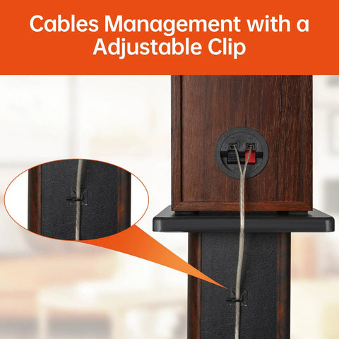 12 Inch Tall Wood Speaker Stands Set Of 2 For Home Theater HiFi Desktop And Satellite Speakers with cable management clip
