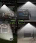 JUDYSSY Solar Floodlight,Outdoor with 180° Angle Lighting Adjustable and Light Sensorremote Control in garden and garage settings.