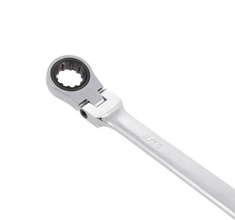 Close-up of a 9/16 double box end of the Tough As Nails 4 Piece Flexible Double Box End Universal Spline Ratcheting Wrench Set.