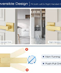Gold Dummy Door Lever Handles Set Of 6 For Interior Doors And Closets No Latch Or Lock, Non Turning Single Sided Reversible Levers