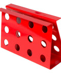Red metal bracket with perforated holes, part of DIY Ready Laminate And Vinyl Plank Cutter For 8 Inch Boards That Cuts Laminate Up To 8 Wide And 10 Mm Thick And Vinyl Up To 8 Wide And 4 Mm Thick End Piece Cutter With Zinc Plated Steel Blade For Clean Non Splitting Cuts.