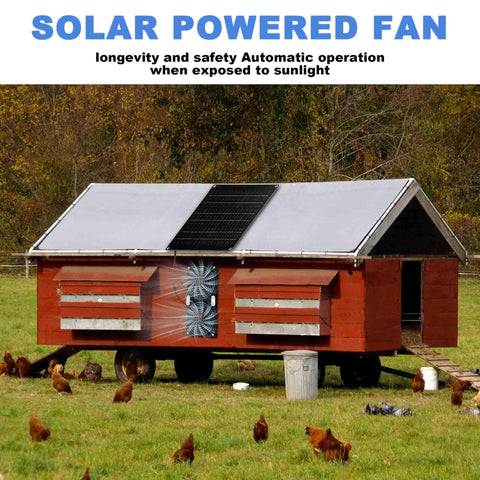 Solar Powered 30W Dual Exhaust Solar Fan With IPX7 Waterproof Blades For Chicken Coops, Greenhouses, Sheds And Pet Houses, Real Workhorse With High Efficiency Monocrystalline Panel Delivers Strong Airflow In Any Sunlight