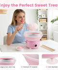 Mini 400W Cotton Candy Maker For Home Use With 10 Reusable Sticks Sugar Scoop Anti Slip Base And Detachable Splatter Guard