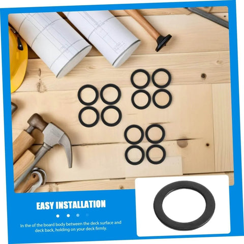 100 Pcs Skateboard Bearing Washers And Hardware Kit For Trucks And Longboards, washers displayed on a wooden background