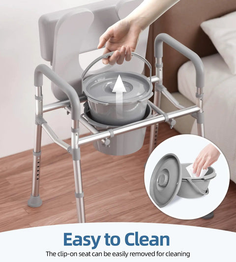 Adjustable Bedside Commode Toilet With Built Like A Tank Aluminum Frame And Heavy Duty Crossbar Featuring Thick Cushioned Seat Ergonomic Backrest Supports Up To 350lb And Non Skid Feet For Everyday Ease