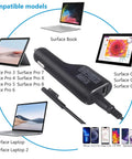 No Drama 36W Car Charger For Microsoft Surface Pro And Laptop Fast Charging Adapter with USB port and five foot cable.