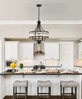 Modern Black Crystal Chandelier With 5 Lights, Farmhouse Style Dining Room Fixture in a stylish kitchen setting.