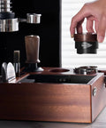 Eight In One Espresso Knock Box And Barista Grade Coffee Accessories Organizer With Natural Walnut Base and 51-58mm tools