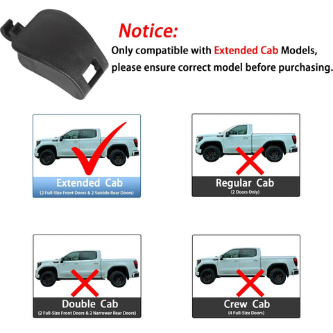 Extended Cab Rear Vent Window Latch Assembly For Chevrolet Silverado And GMC Sierra For Your Ride 1999 To 2007 Suburban 2000 To 2004 Direct Replacement 12474945 Fits Rear Side Glass Vent Window shown with compatibility note for cab models