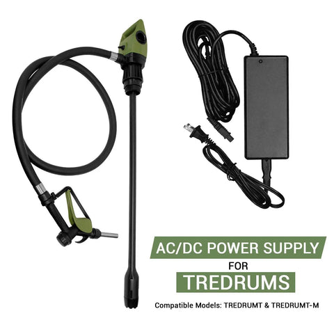 Built For The Daily Grind Replacement Ac Dc Power Supply For Electric Drum Pump With Plug And Play Terminal And Thick Shielded Cord For Hassle Free Fluid Transfer On Any Job Site Today, AC/DC power supply with green nozzle and thick cable.