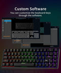 Custom software interface displayed on a screen with a Compact 60 Percent Wired Mechanical Gaming Keyboard With 68 Keys And Separate Arrow Layout.
