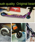 Collage showing close-up shots of scooter wheels and bearings, emphasizing scooter's quality and design.