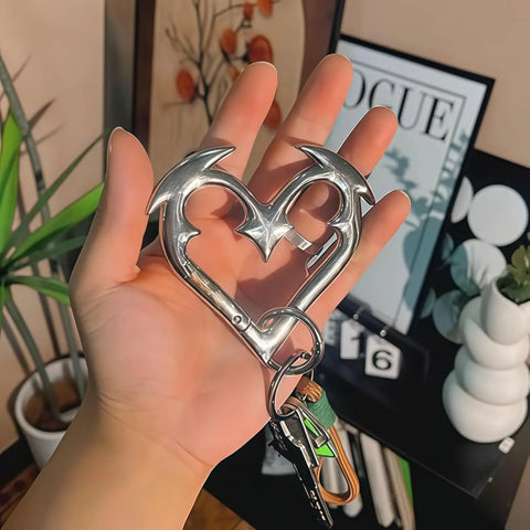 Gothic Keychain With Cute Carabiner Clip For Keys Backpacks Cars And Daily Decoration Dope Y2K Fashion Accessory, heart-shaped design