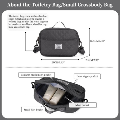Travel Duffel Bag For Women With Weekender Style, Carry On Friendly including gray toiletry bag with adjustable strap and pockets