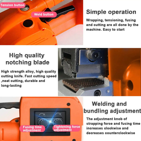 No Sweat Hand Held Electric Strapping Machine With 6000Mah Battery Powered Heat Welder For PP Pet Tape control panel and features