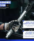 One Half Inch Offset Extension Wrench For Impact Drills With Three Eighths Inch And One Quarter Inch Adapters in hand
