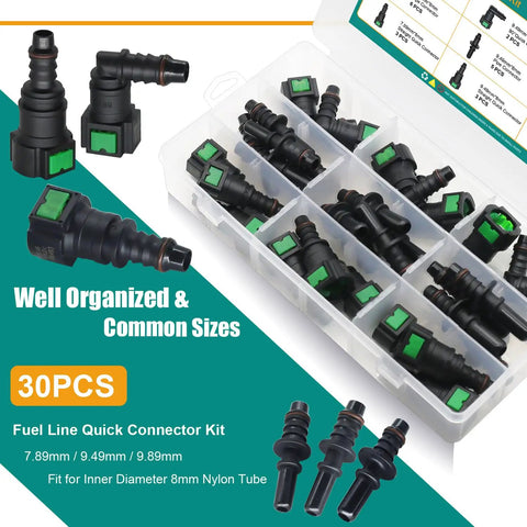 30 Piece Fuel Line Quick Connector Set For SAE 5/16 Inch Hoses, Assorted fittings, storage box, connectors, elbows