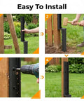 Easy installation steps for Heavy Duty Fence Post Repair Kit Featuring Rock Solid Steel Anchors And Beefy L Shaped Stakes.