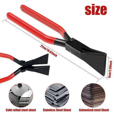 Hands On Sheet Metal Bender Set 2.4 Inch Hand Seamer Pliers shown in black with red handles, suitable for bending and flattening metal edges.