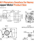 Dimensions diagram of a 100 To 1 Planetary Gearbox For Nema 17 Stepper Motor, 42 to 66mm body, showing input and output shaft sizes.