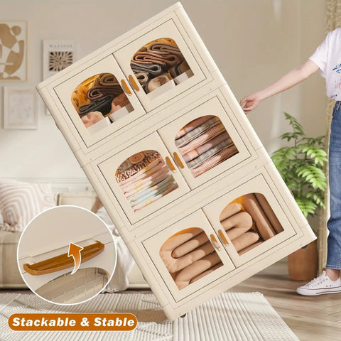 Top Tier Heavy Duty Storage Bins 3 Pack With Snap Click Lids And Super Smooth Glide Wheels Stackable Plastic Totes showcasing towels inside.