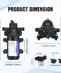 33-Series 110V AC Water Diaphragm Pump With 4.0 GPM At 50 PSI, dimensions and hose adapters shown