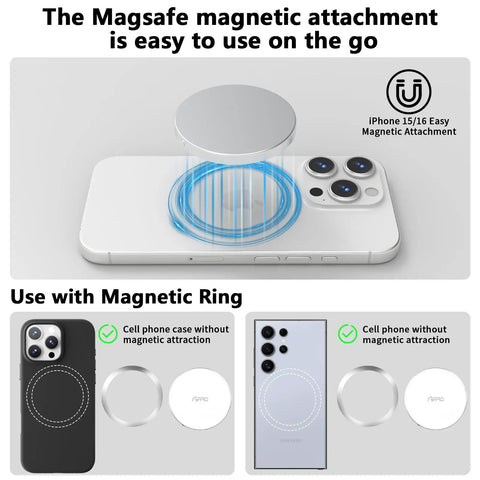 Image showing Magnetic Portable SSD 1TB for iPhone MagSafe with easy magnetic attachment and ring feature for various phone cases.