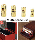 Two Pieces Cylindrical Copper Barrel Hinges For Hidden Cabinet Concealed Invisible Brass Hinges shown in multi-use scenes