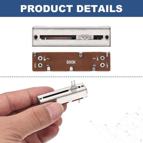 Five Pack Linear Slide Potentiometers 50K B50K 50mm Length 30mm Travel 4x10mm Handle Faders components view