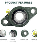 Heavy Duty Pillow Block Bearing Set Pack Of 4 With 1 Inch Bore Chrome Steel Self Aligning Flange Mounted Block Bearings For Industrial Machinery And Shaft Support, showing close-up of product features and design details.