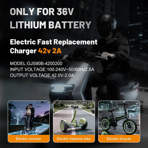 UL Certified 42V 2A Smart Charger For 36V Lithium Batteries Universal 100V 240V Input Fast Must Have Replacement Power Adapter For Scooters E Bikes And E Boards 5.5x2.1mm DC Connector Portable Home Travel Outdoor