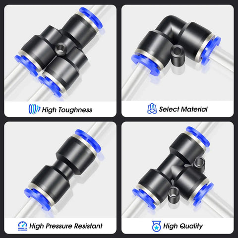 Clear PU Air Hose connectors showing high toughness, select material, pressure resistance, and quality for pneumatic tools