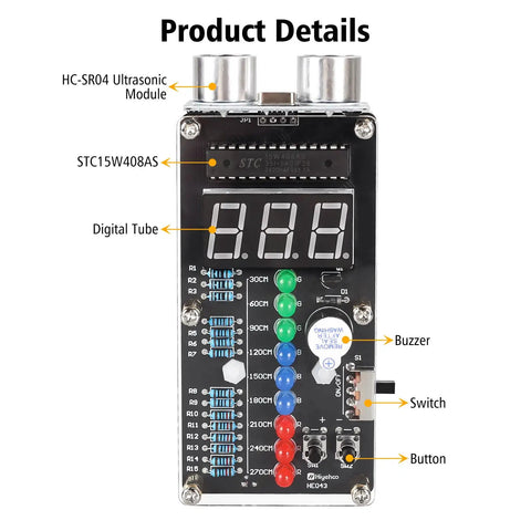 Hands-On Ultrasonic Distance Sensor DIY Kit With LED Indicators And Ranging Alarm HC-SR04 Compatible Soldering Project