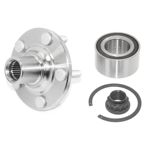 Front Wheel Hub Repair Kit With Bearing, Studs, Snap Ring And Axle Nut All In One Replacement for Non Integral Hubs with Forged Flange