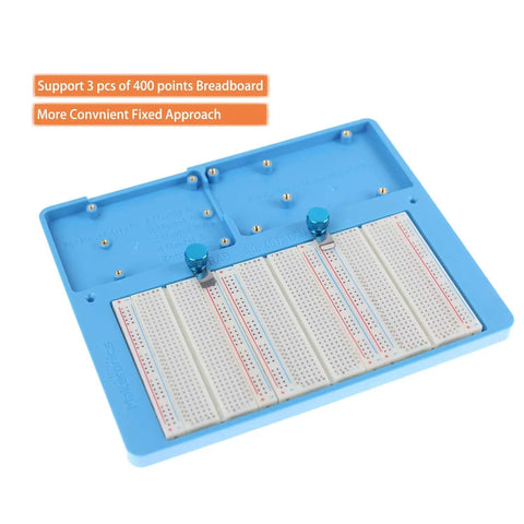 7 In 1 Blue RAB Holder With 3 Piece 400 Point Solderless Breadboard Base Plate With Rubber Feet for Raspberry Pi Projects