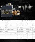 Beefy 21G Micro Servo With 25T Arm Digital Full Metal Gear 360 Degree Rotation with specifications and accessories displayed