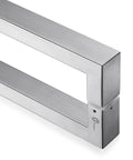 Close-up of 36 Inch Solid Stainless Steel Push Pull Door Handle, Heavy Duty Commercial Grade 304 Standoffs, Brushed Finish